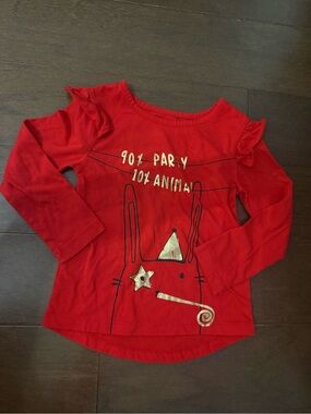 okie dokie Red Long-Sleeve Bunny Graphic Top with Ruffle Shoulders